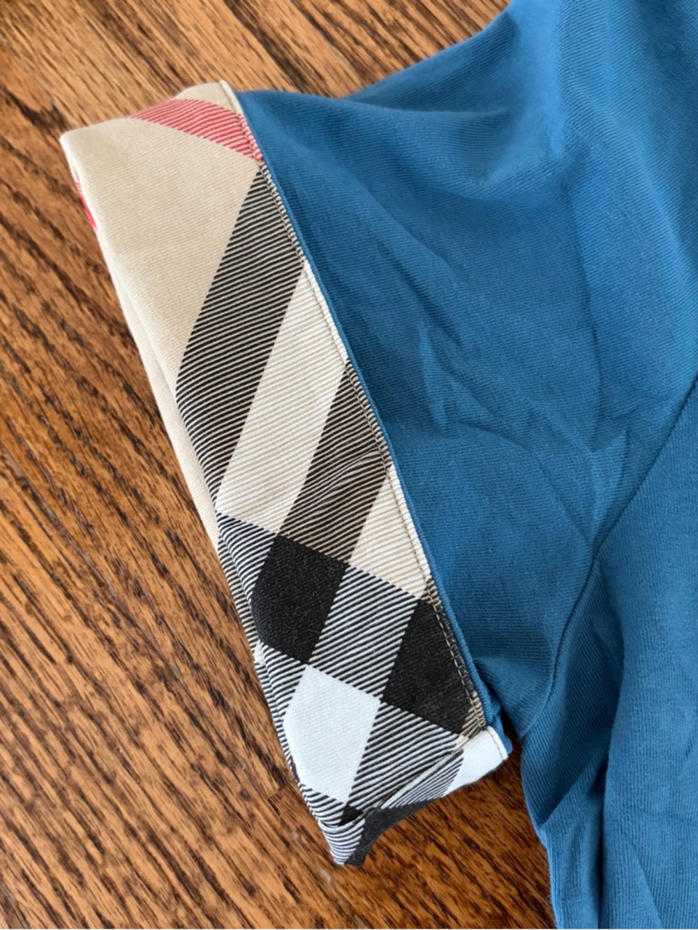Burberry Blue Crew Neck Tee with Signature Plaid Check Detail - Picture 3 of 3